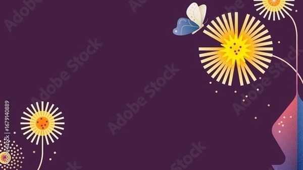 Obraz Aesthetic floral desktop wallpaper, botanical frame design