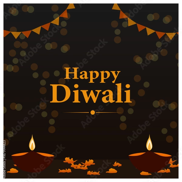 Fototapeta Happy Diwali Greeting with Diya Lamps and Bokeh