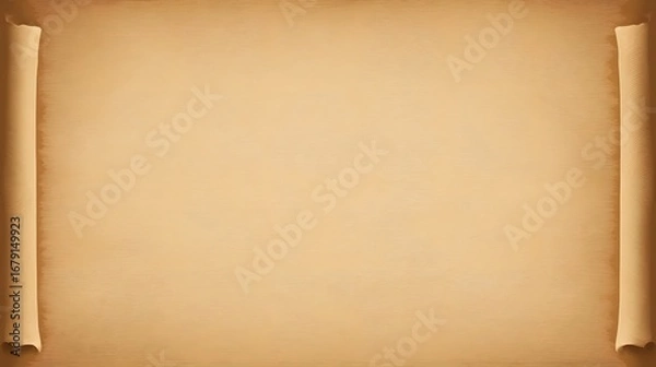 Fototapeta Textured, aged parchment or scroll-like paper background with a classic, vintage aesthetic and earthy, yellowish tones