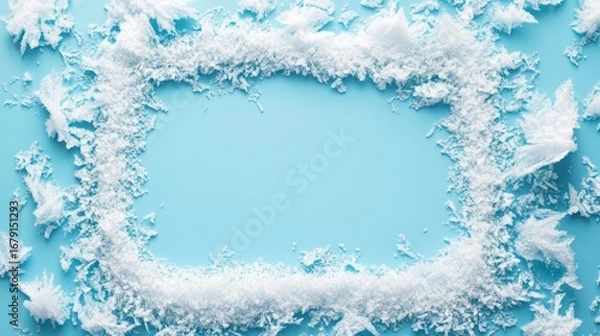 Fototapeta Winter Wonderland: A Snowy Frame on a Light Blue Background