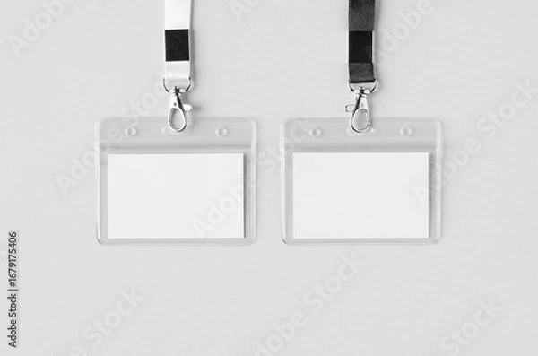 Fototapeta ID Card holder mockup with lanyard, horizontal