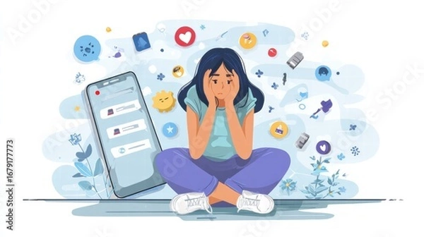 Fototapeta Concept of tech addiction and anxiety caused by constant phone interaction