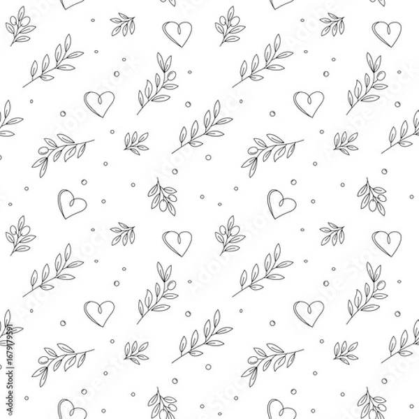 Obraz A decorative seamless pattern featuring olive branches and hearts.