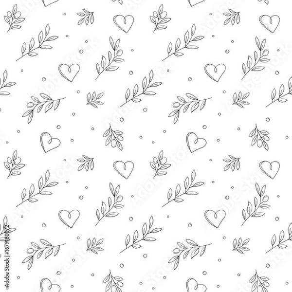 Obraz A decorative seamless pattern featuring olive branches and hearts.