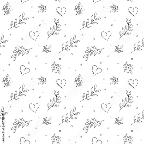 Obraz A decorative seamless pattern featuring olive branches and hearts.
