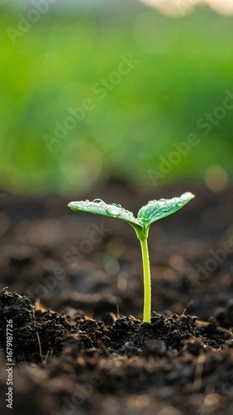 Fototapeta Tiny sprout emerging from soil