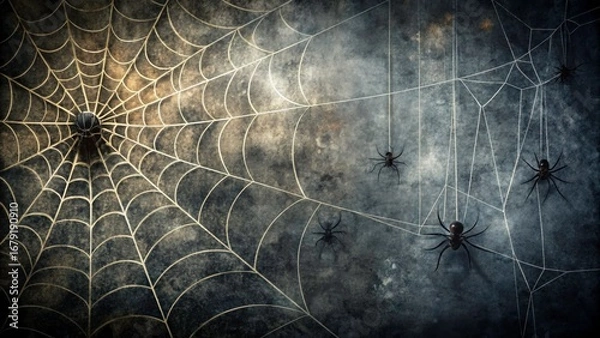 Obraz Grunge dark Halloween background with spider webs