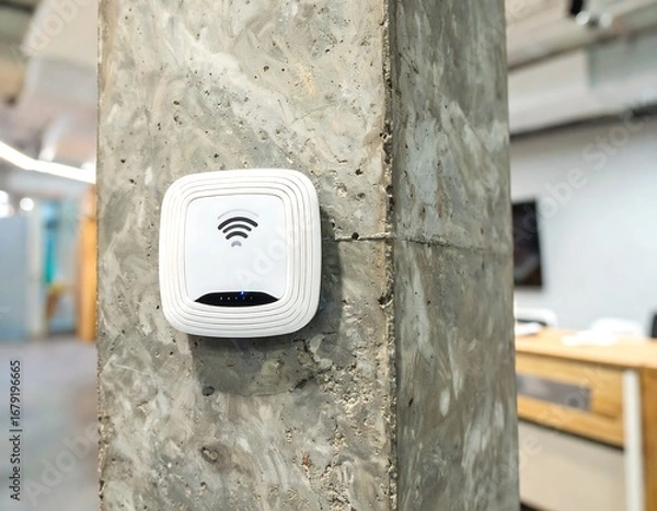 Fototapeta Wireless device mounted on concrete pillar in an office