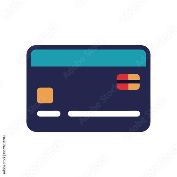 Fototapeta Dark Blue Credit Card Icon with Teal Stripe debit card