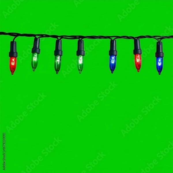 Fototapeta String of colorful Christmas lights on a green background