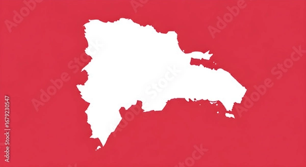 Fototapeta A stylized map of the Dominican Republic in white against a solid red background.
