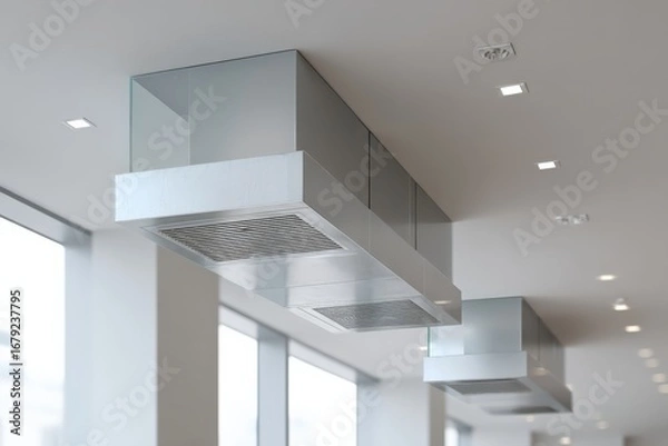 Fototapeta Heat recovery ventilation system installation in modern office space Generative AI