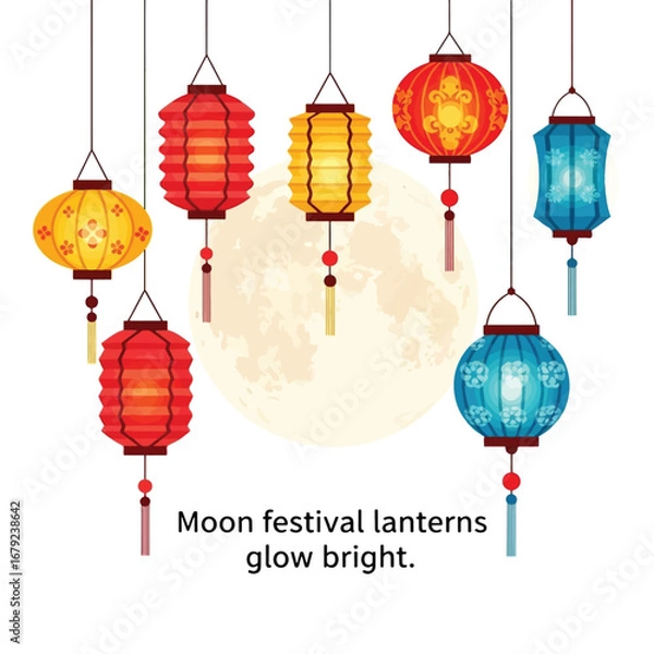 Fototapeta Moon festival lanterns in various colors and designs glow bright.