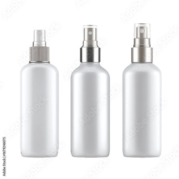 Fototapeta Three white spray bottles isolated on transparent background