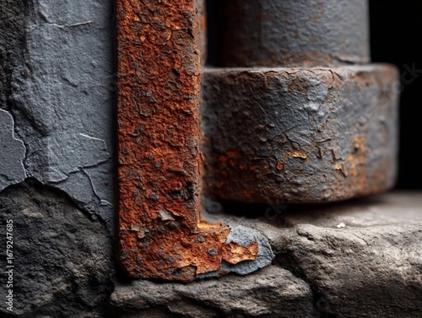 Obraz Closeup of weathered metal and stone texture.