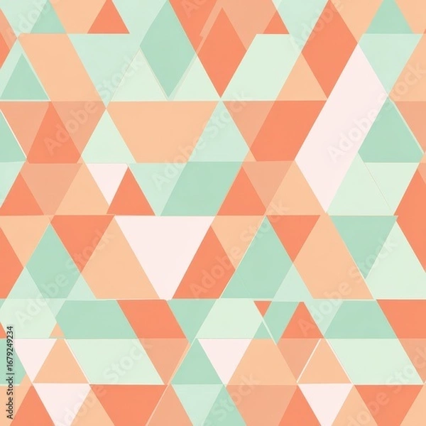 Fototapeta Airy Geometric Mosaic of Translucent Coral, Mint, and Cream Triangles.