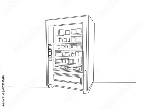 Fototapeta Continuous line art drawing of Snack and drink vending machine. Foof veding machine in single line art drawing vector illustration. Editable stroke.