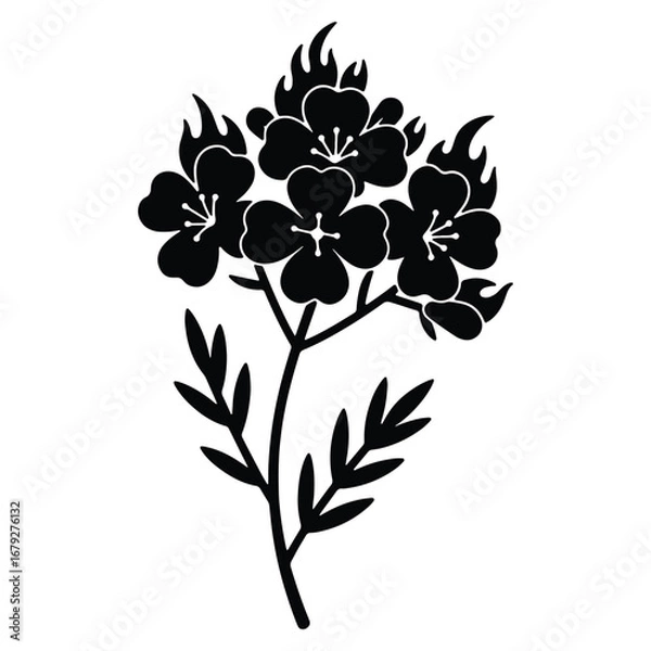 Obraz Elegant Black Flower Silhouette on White Background Featuring Detailed Petals and Delicate Leaves for Design and Decoration Projects