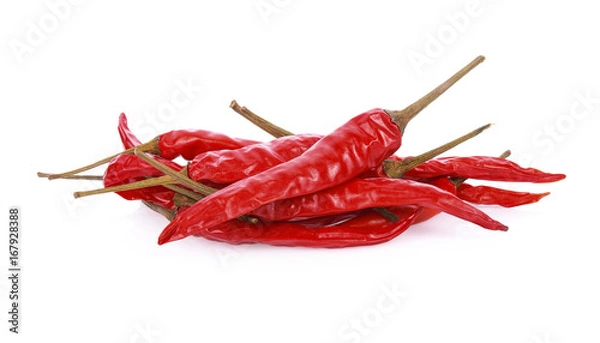 Obraz Dried Whole Red Chillies pepper isolated on white background