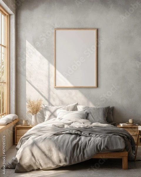 Obraz Modern bedroom interior with a blank framed canvas