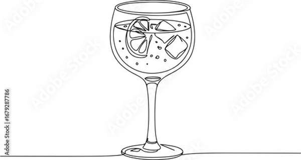 Fototapeta Continuous line art of a refreshing cocktail with lemon and ice