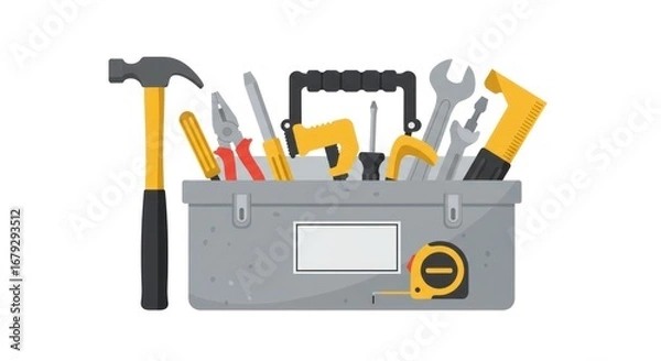 Fototapeta A toolbox filled with various hand tools, ready for construction and repair work.