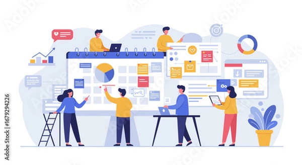 Fototapeta Creative team brainstorming and project planning collaboratively using digital tools