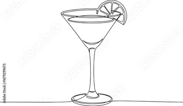 Fototapeta Minimalist line art illustration of a lemon drop cocktail, moder