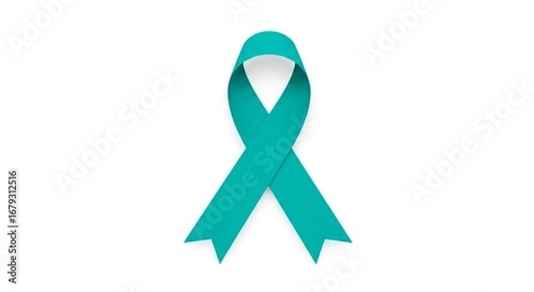 Obraz A teal awareness ribbon on a white background symbolizing support for ovarian cancer awareness month