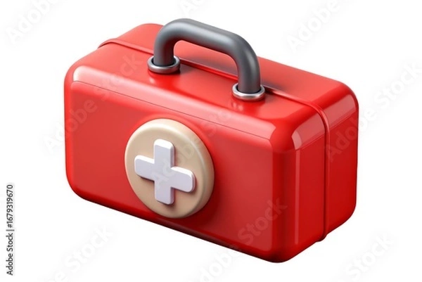 Fototapeta Classic red twin bell alarm clock with golden accents