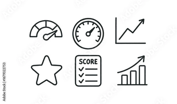 Obraz hand drawn cute doodle style line isolated on white background: performance meter speed gauge chart line rating score card bar arrow