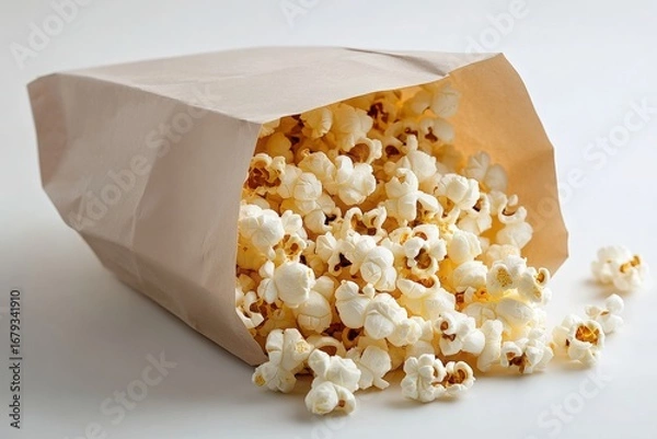 Fototapeta Popcorn Overflowing from Brown Paper Bag