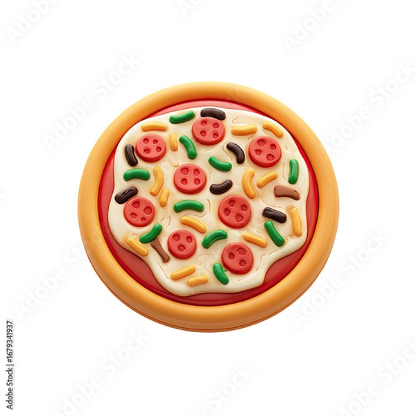 Fototapeta Circular pizza with pepperoni, peppers, and other toppings