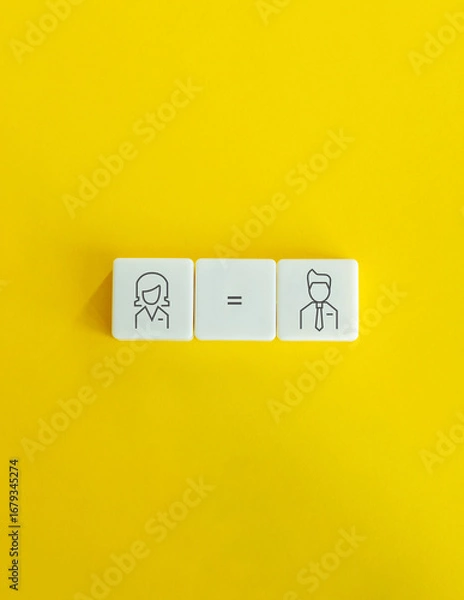 Fototapeta Gender Equality at Work Concept with Business Icons on Yellow Tiles