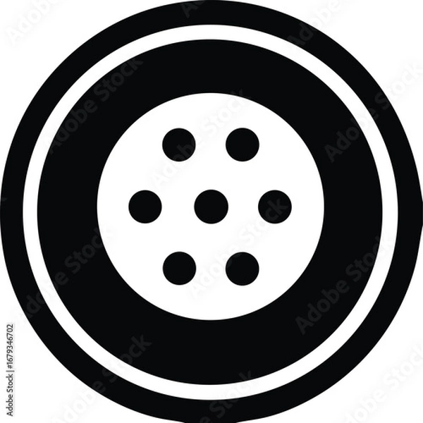 Fototapeta Stylized black and white car wheel hub cap icon simple graphic design representing automotive component