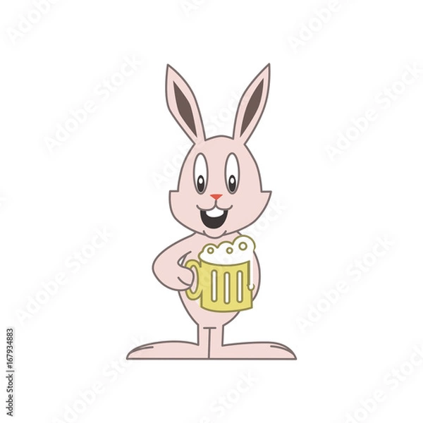 Fototapeta Cute pink bunny with beer
