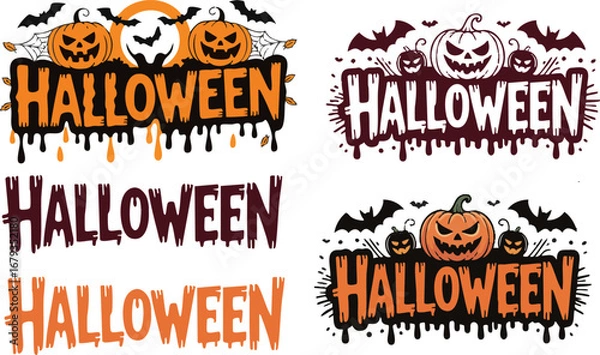 Fototapeta Halloween t-shirt design bundle vector art on a white background. Perfect for Halloween equipment's design. 
