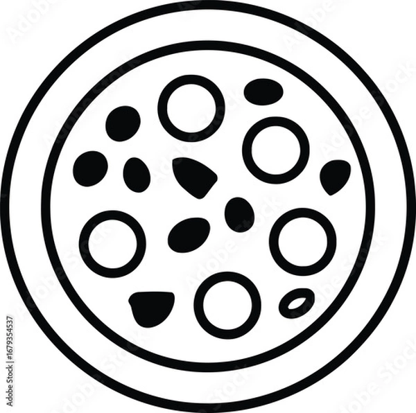 Fototapeta Monochrome Illustration of a Pepperoni Pizza with Doughy Crust and Abundant Toppings Ready to Be Served and Eaten