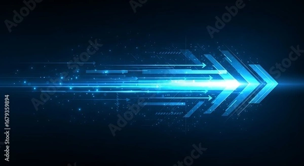 Obraz Abstract Blue Neon Arrow Speed Motion Digital Technology Background