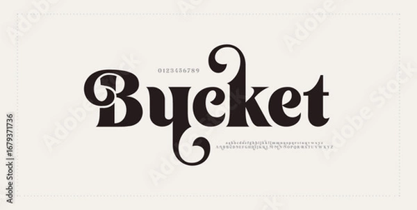 Fototapeta Bucket Elegant alphabet beauty logo font. Classic beautiful Modern luxury Serif Letter Minimal Fashion. Typography decoration logotype fonts, wedding, logos. vector illustration
