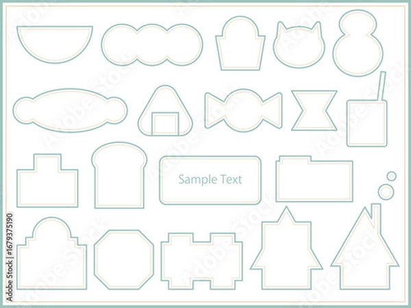 Fototapeta シンプルで可愛いスモーキーグリーンとベージュのシンボルイラストフレームセット