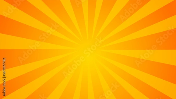 Fototapeta A vibrant background of yellow and orange sunburst rays radiating from the center, creating a bright and energetic, retro-style pattern.