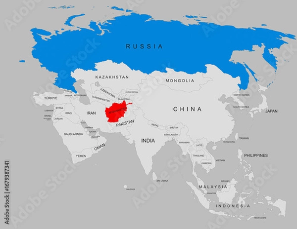 Fototapeta Afghanistan and Russia political map showing borders and geography