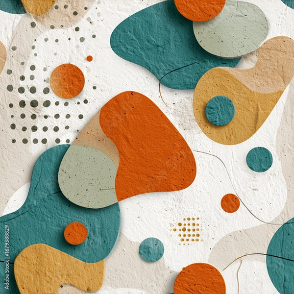 Fototapeta Bright and colorful abstract shapes in various forms and sizes are scattered across a textured surface