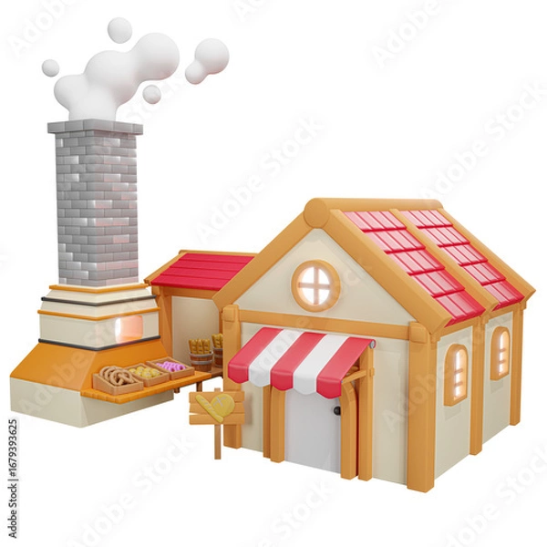 Fototapeta 3D bakery and dessert shop. Concept of confectionery. bread and desserts - 3D render