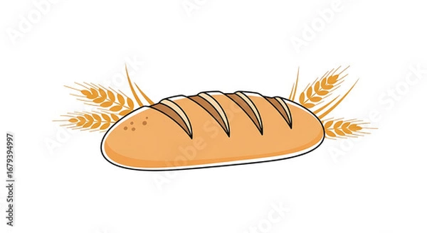 Fototapeta Simple Handdrawn Fresh Bread with Wheat Stalk Illustration Graphic Element