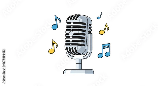 Fototapeta Modern Flat Microphone and Musical Note Element Illustration Graphic Asset