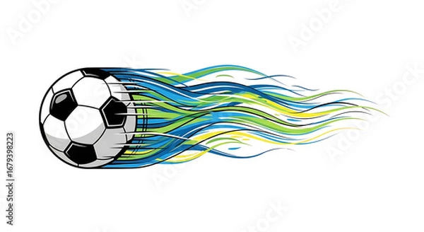 Fototapeta Dynamic Motion Soccer Ball with Colorful Trail Illustration Design Element