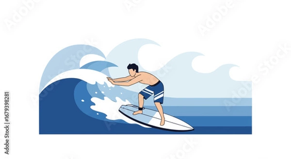 Fototapeta Surfing in Action: Capturing the Energy of a Surfer Riding a Large, Surging Wave