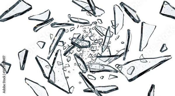 Fototapeta Realistic Style Scattered Broken Glass Shards Debris Abstract Background